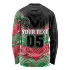 Custom Rabbitohs Long Sleeve Shirt Rabbit Mascot With Aboriginal Indigenous
