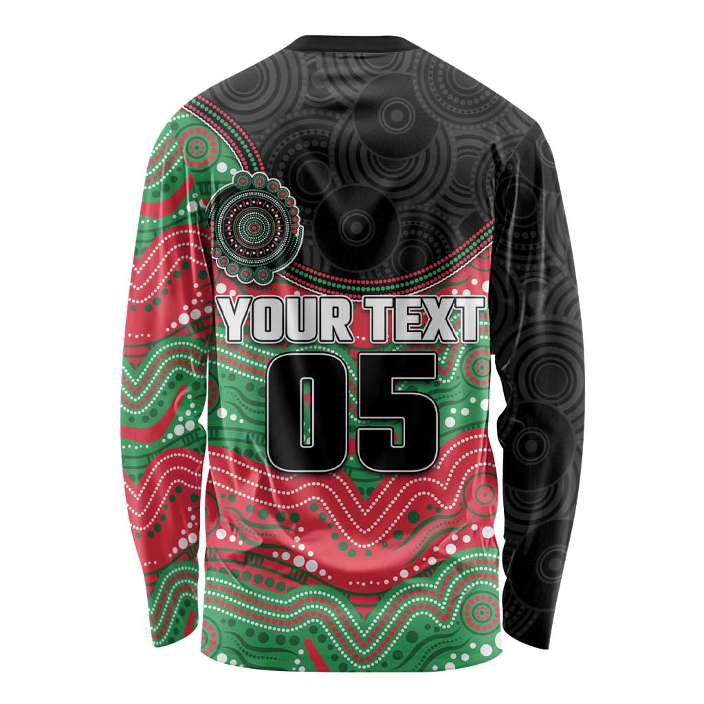 Custom Rabbitohs Long Sleeve Shirt Rabbit Mascot With Aboriginal Indigenous