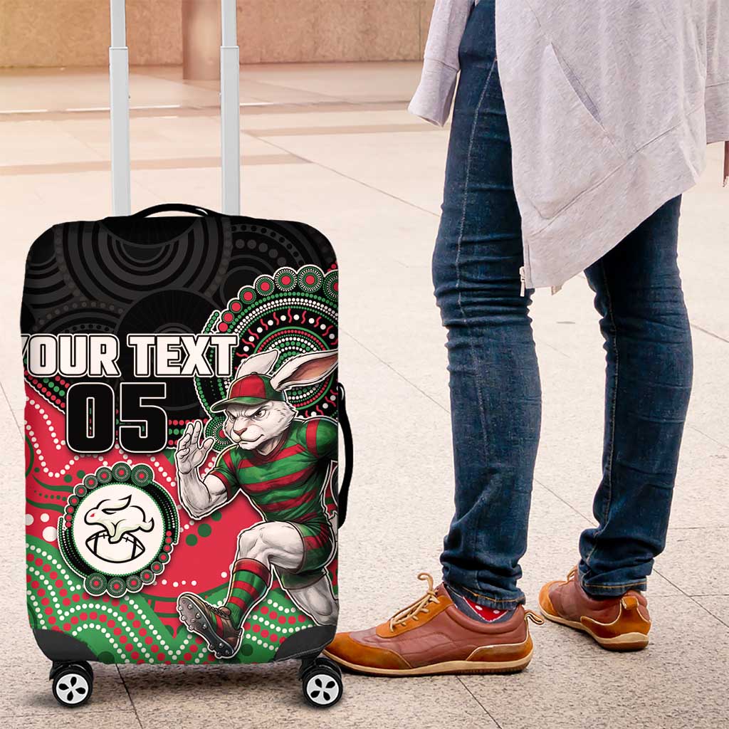 Custom Rabbitohs Luggage Cover Rabbit Mascot With Aboriginal Indigenous