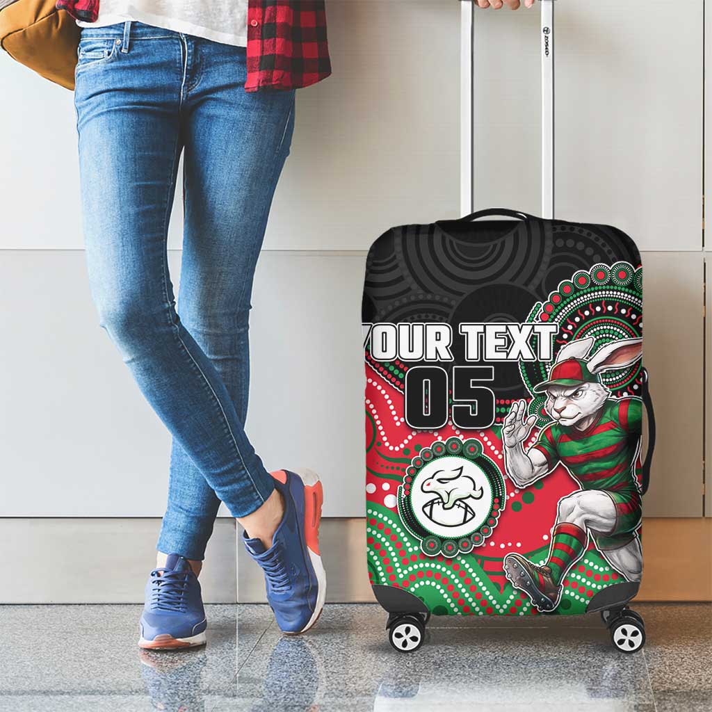 Custom Rabbitohs Luggage Cover Rabbit Mascot With Aboriginal Indigenous