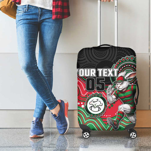 Custom Rabbitohs Luggage Cover Rabbit Mascot With Aboriginal Indigenous