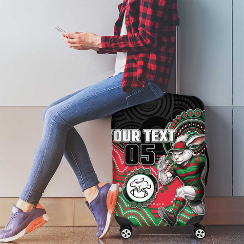 Custom Rabbitohs Luggage Cover Rabbit Mascot With Aboriginal Indigenous