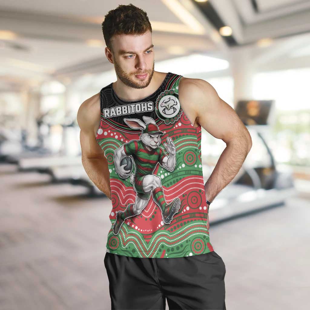 Custom Rabbitohs Men Tank Top Rabbit Mascot With Aboriginal Indigenous