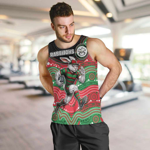 Custom Rabbitohs Men Tank Top Rabbit Mascot With Aboriginal Indigenous