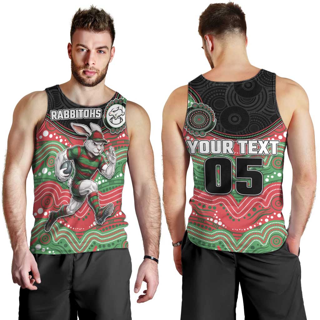 Custom Rabbitohs Men Tank Top Rabbit Mascot With Aboriginal Indigenous