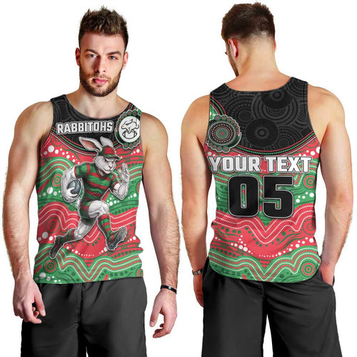 Custom Rabbitohs Men Tank Top Rabbit Mascot With Aboriginal Indigenous