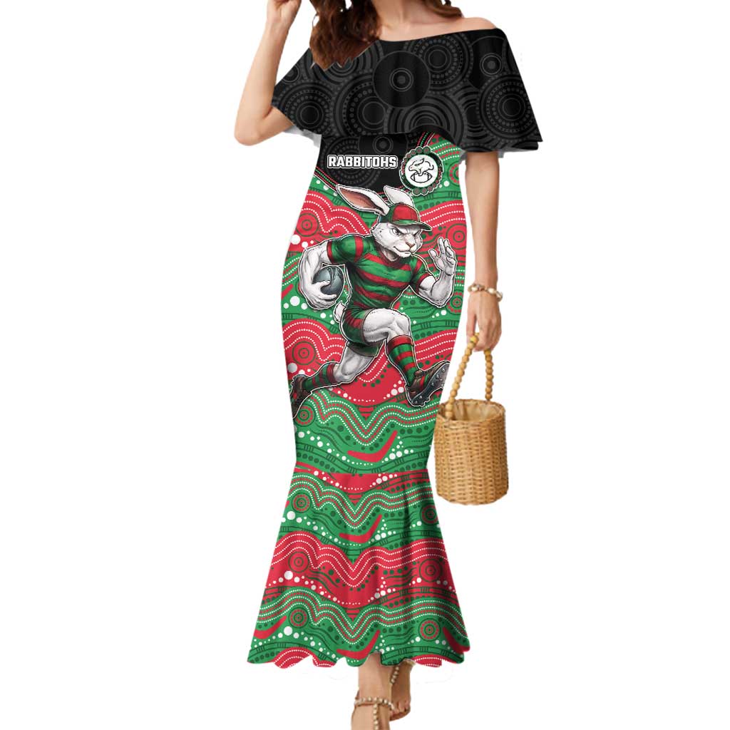 Custom Rabbitohs Mermaid Dress Rabbit Mascot With Aboriginal Indigenous
