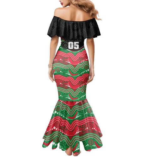 Custom Rabbitohs Mermaid Dress Rabbit Mascot With Aboriginal Indigenous