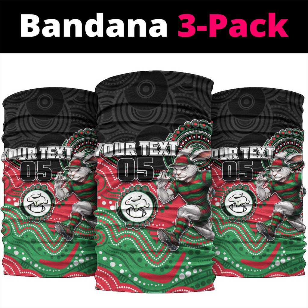Custom Rabbitohs Neck Gaiter Rabbit Mascot With Aboriginal Indigenous