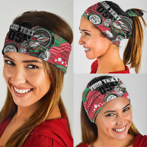 Custom Rabbitohs Neck Gaiter Rabbit Mascot With Aboriginal Indigenous