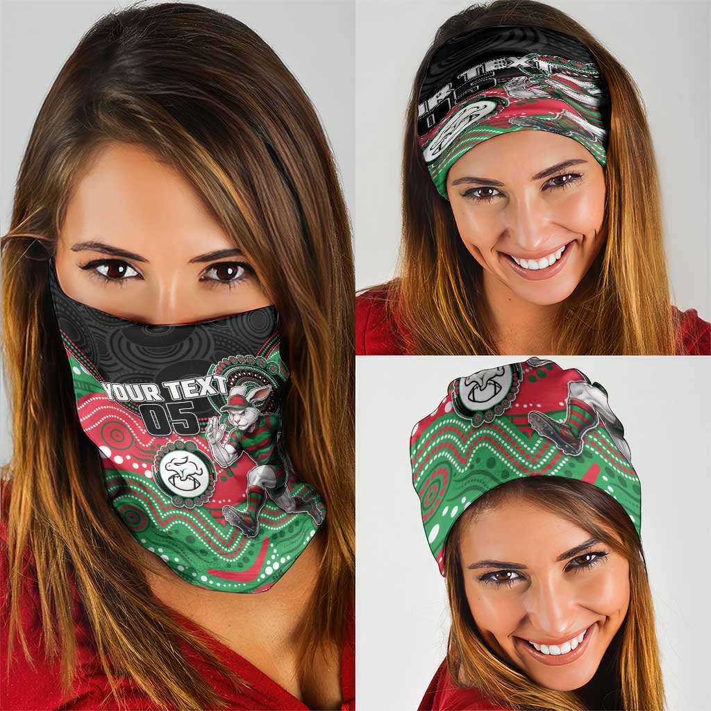 Custom Rabbitohs Neck Gaiter Rabbit Mascot With Aboriginal Indigenous