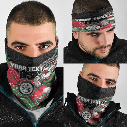 Custom Rabbitohs Neck Gaiter Rabbit Mascot With Aboriginal Indigenous