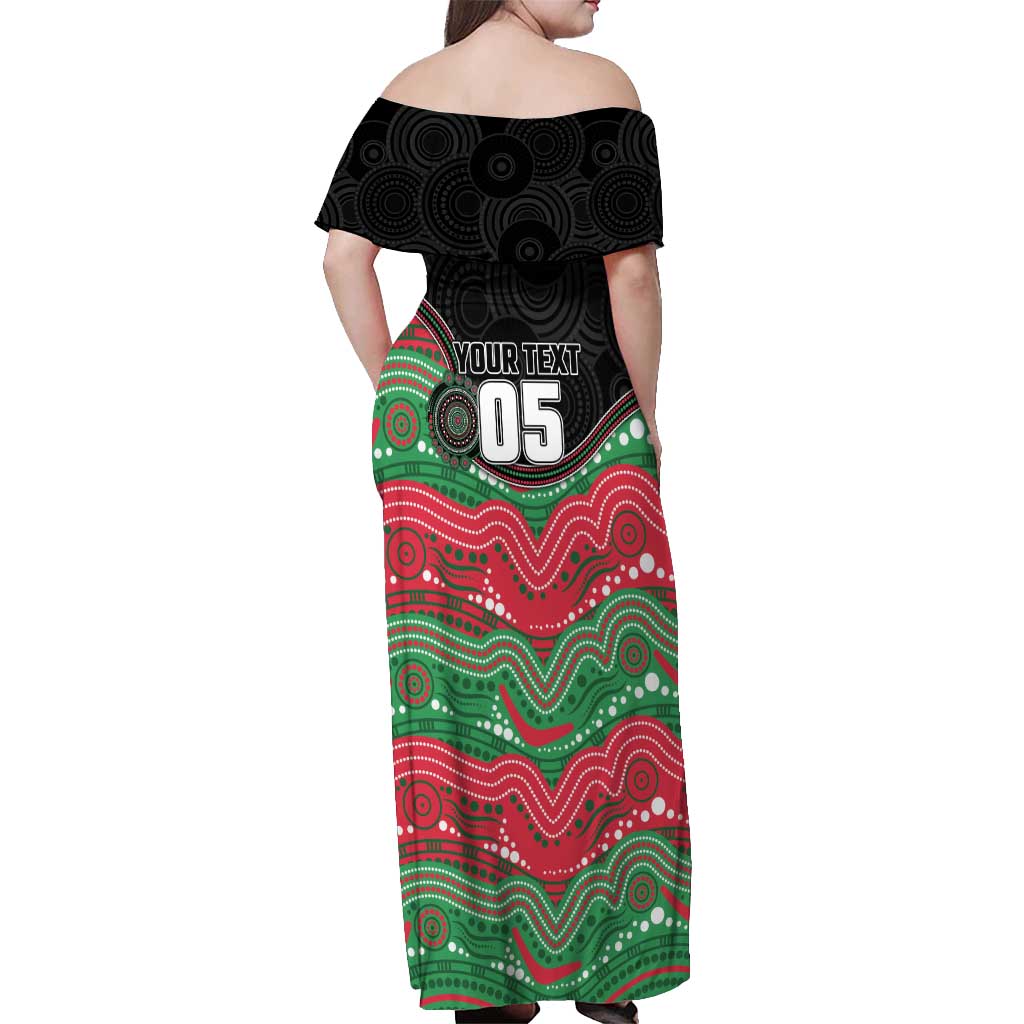 Custom Rabbitohs Off Shoulder Maxi Dress Rabbit Mascot With Aboriginal Indigenous