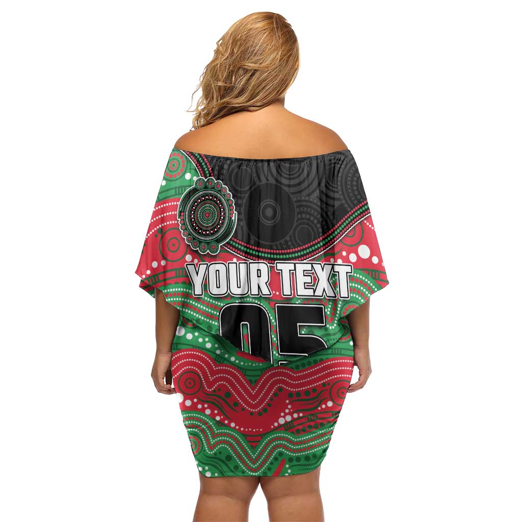 Custom Rabbitohs Off Shoulder Short Dress Rabbit Mascot With Aboriginal Indigenous