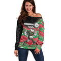 Custom Rabbitohs Off Shoulder Sweater Rabbit Mascot With Aboriginal Indigenous