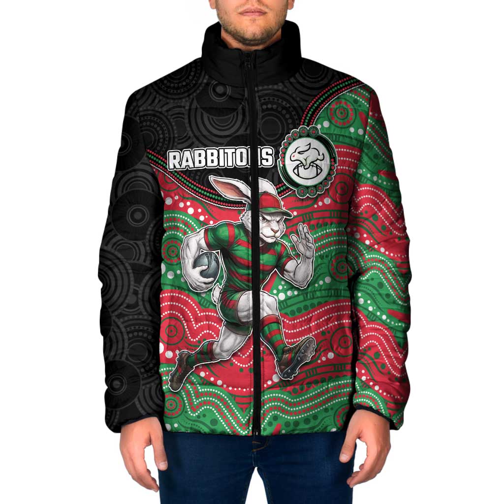 Custom Rabbitohs Padded Jacket Rabbit Mascot With Aboriginal Indigenous