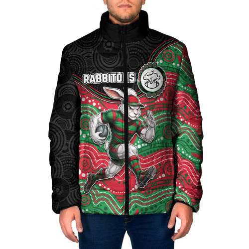 Custom Rabbitohs Padded Jacket Rabbit Mascot With Aboriginal Indigenous