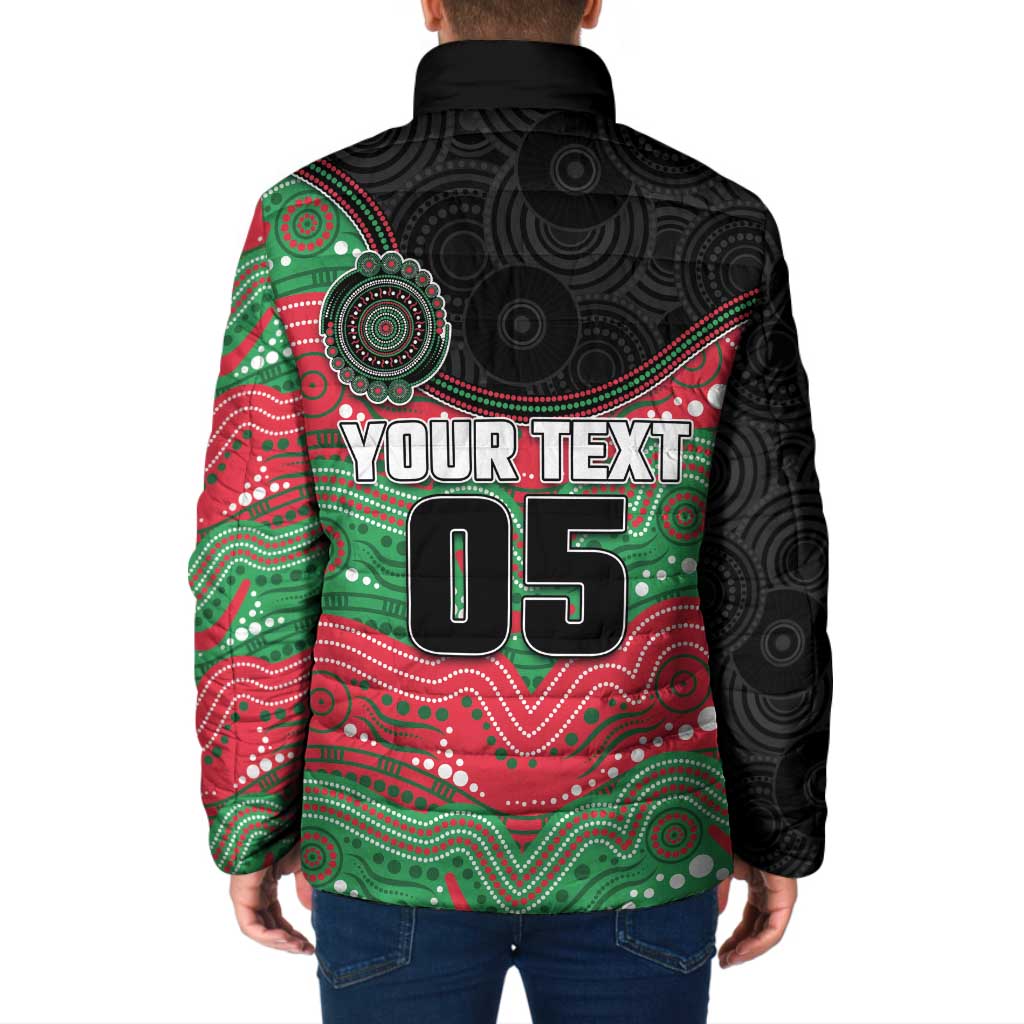 Custom Rabbitohs Padded Jacket Rabbit Mascot With Aboriginal Indigenous
