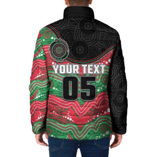 Custom Rabbitohs Padded Jacket Rabbit Mascot With Aboriginal Indigenous