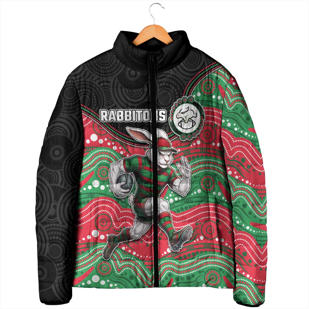 Custom Rabbitohs Padded Jacket Rabbit Mascot With Aboriginal Indigenous
