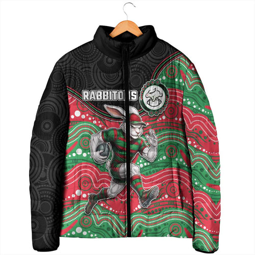 Custom Rabbitohs Padded Jacket Rabbit Mascot With Aboriginal Indigenous