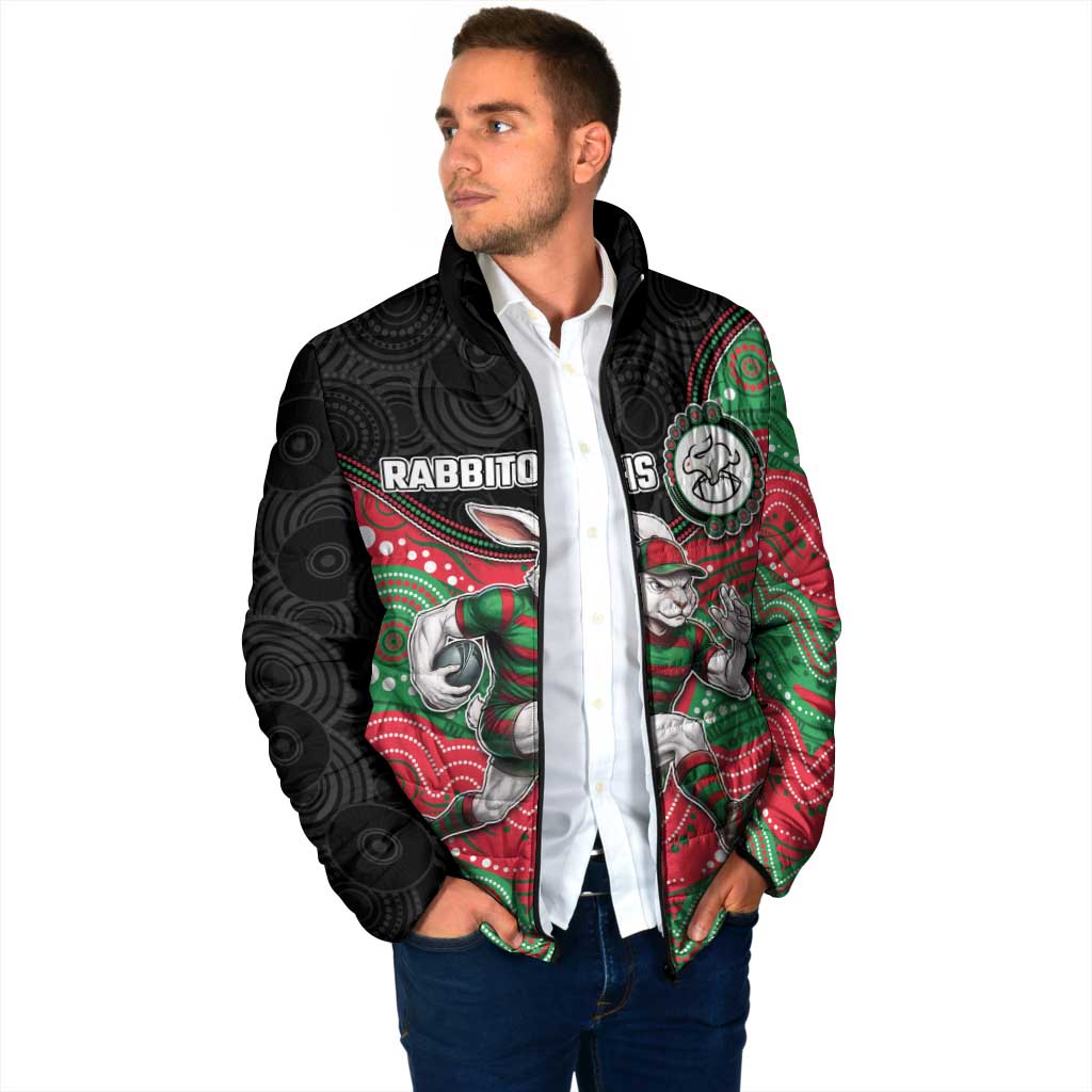 Custom Rabbitohs Padded Jacket Rabbit Mascot With Aboriginal Indigenous