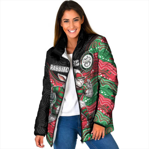 Custom Rabbitohs Padded Jacket Rabbit Mascot With Aboriginal Indigenous