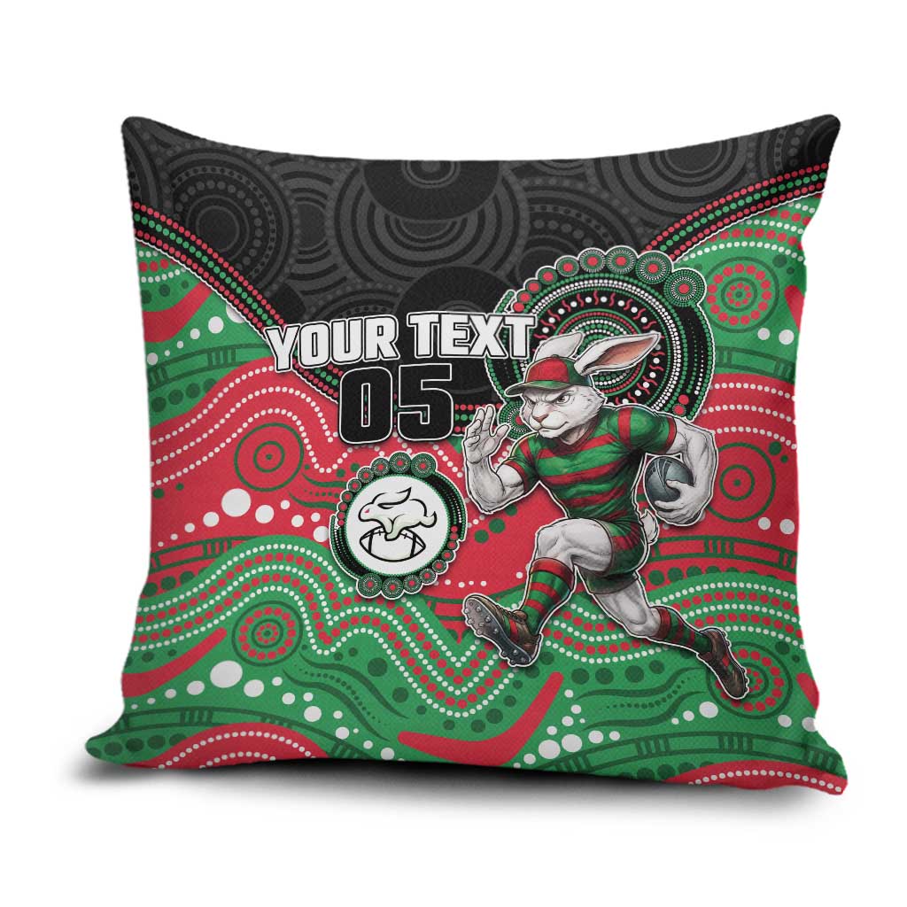 Custom Rabbitohs Pillow Cover Rabbit Mascot With Aboriginal Indigenous