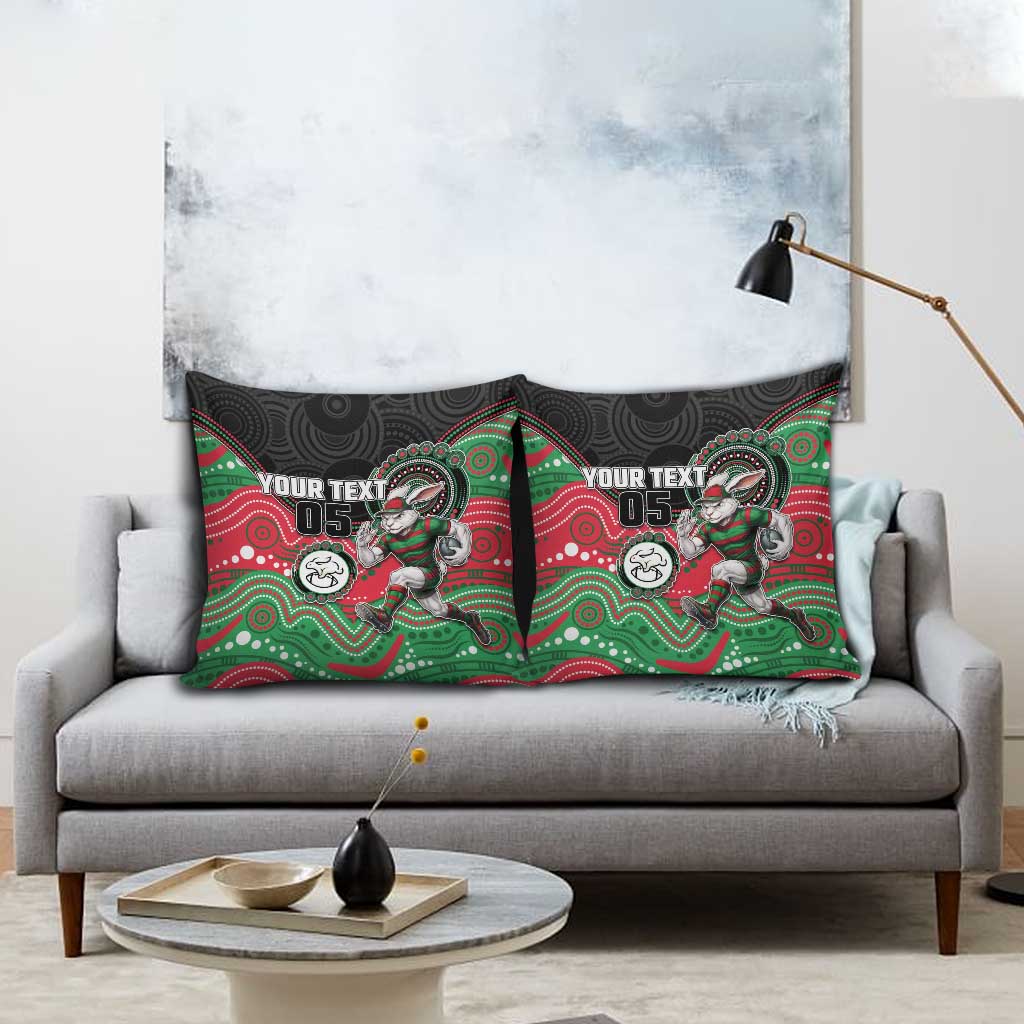 Custom Rabbitohs Pillow Cover Rabbit Mascot With Aboriginal Indigenous