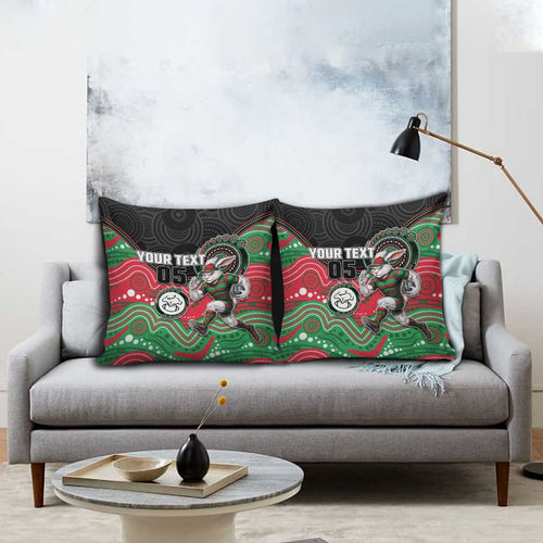 Custom Rabbitohs Pillow Cover Rabbit Mascot With Aboriginal Indigenous
