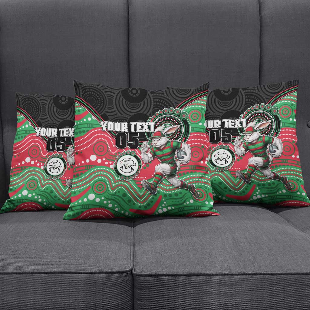 Custom Rabbitohs Pillow Cover Rabbit Mascot With Aboriginal Indigenous