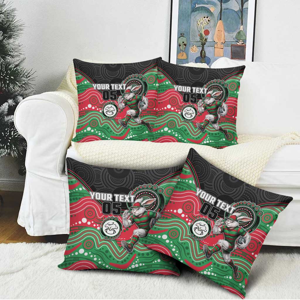 Custom Rabbitohs Pillow Cover Rabbit Mascot With Aboriginal Indigenous
