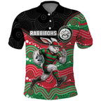 Custom Rabbitohs Polo Shirt Rabbit Mascot With Aboriginal Indigenous