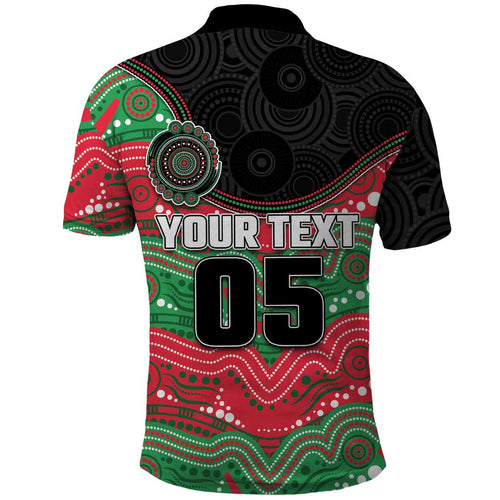 Custom Rabbitohs Polo Shirt Rabbit Mascot With Aboriginal Indigenous