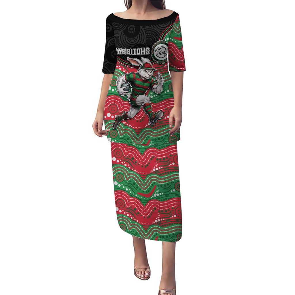Custom Rabbitohs Puletasi Rabbit Mascot With Aboriginal Indigenous