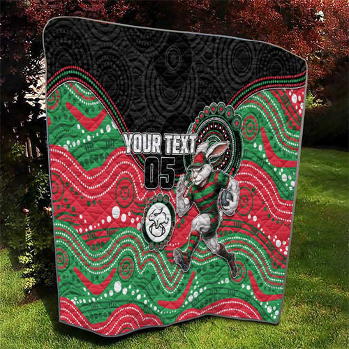 Custom Rabbitohs Quilt Rabbit Mascot With Aboriginal Indigenous