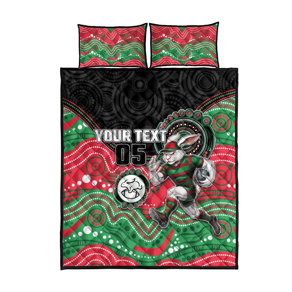 Custom Rabbitohs Quilt Bed Set Rabbit Mascot With Aboriginal Indigenous