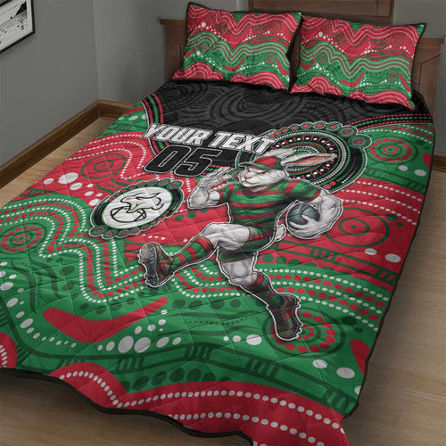 Custom Rabbitohs Quilt Bed Set Rabbit Mascot With Aboriginal Indigenous