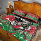 Custom Rabbitohs Quilt Bed Set Rabbit Mascot With Aboriginal Indigenous