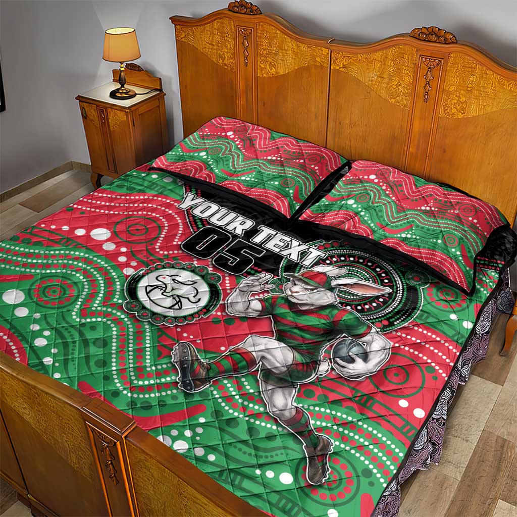 Custom Rabbitohs Quilt Bed Set Rabbit Mascot With Aboriginal Indigenous