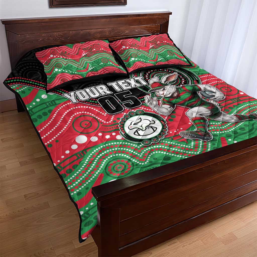 Custom Rabbitohs Quilt Bed Set Rabbit Mascot With Aboriginal Indigenous