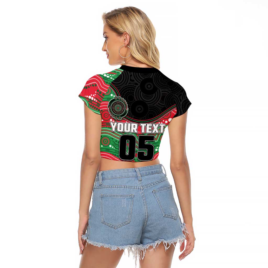 Custom Rabbitohs Raglan Cropped T Shirt Rabbit Mascot With Aboriginal Indigenous