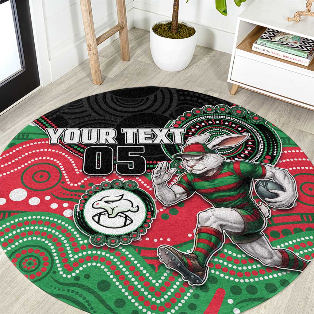 Custom Rabbitohs Round Carpet Rabbit Mascot With Aboriginal Indigenous