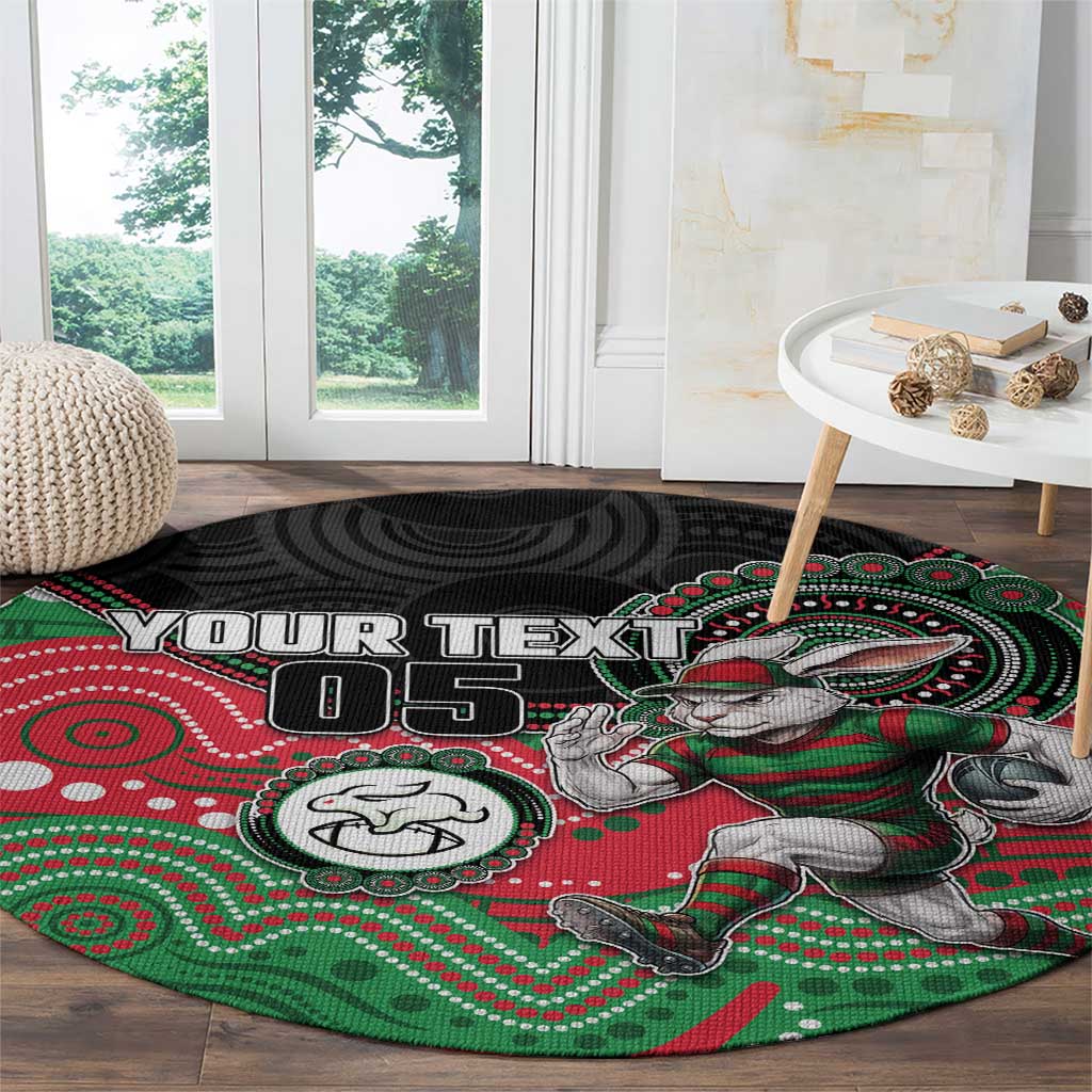 Custom Rabbitohs Round Carpet Rabbit Mascot With Aboriginal Indigenous