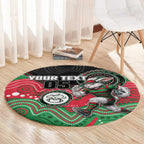 Custom Rabbitohs Round Carpet Rabbit Mascot With Aboriginal Indigenous