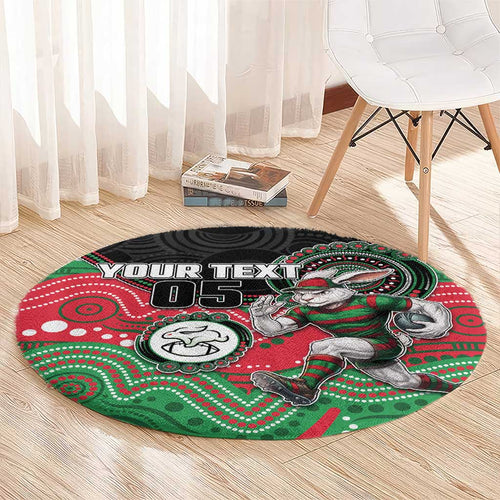 Custom Rabbitohs Round Carpet Rabbit Mascot With Aboriginal Indigenous