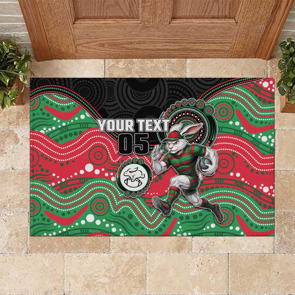 Custom Rabbitohs Rubber Doormat Rabbit Mascot With Aboriginal Indigenous