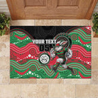 Custom Rabbitohs Rubber Doormat Rabbit Mascot With Aboriginal Indigenous