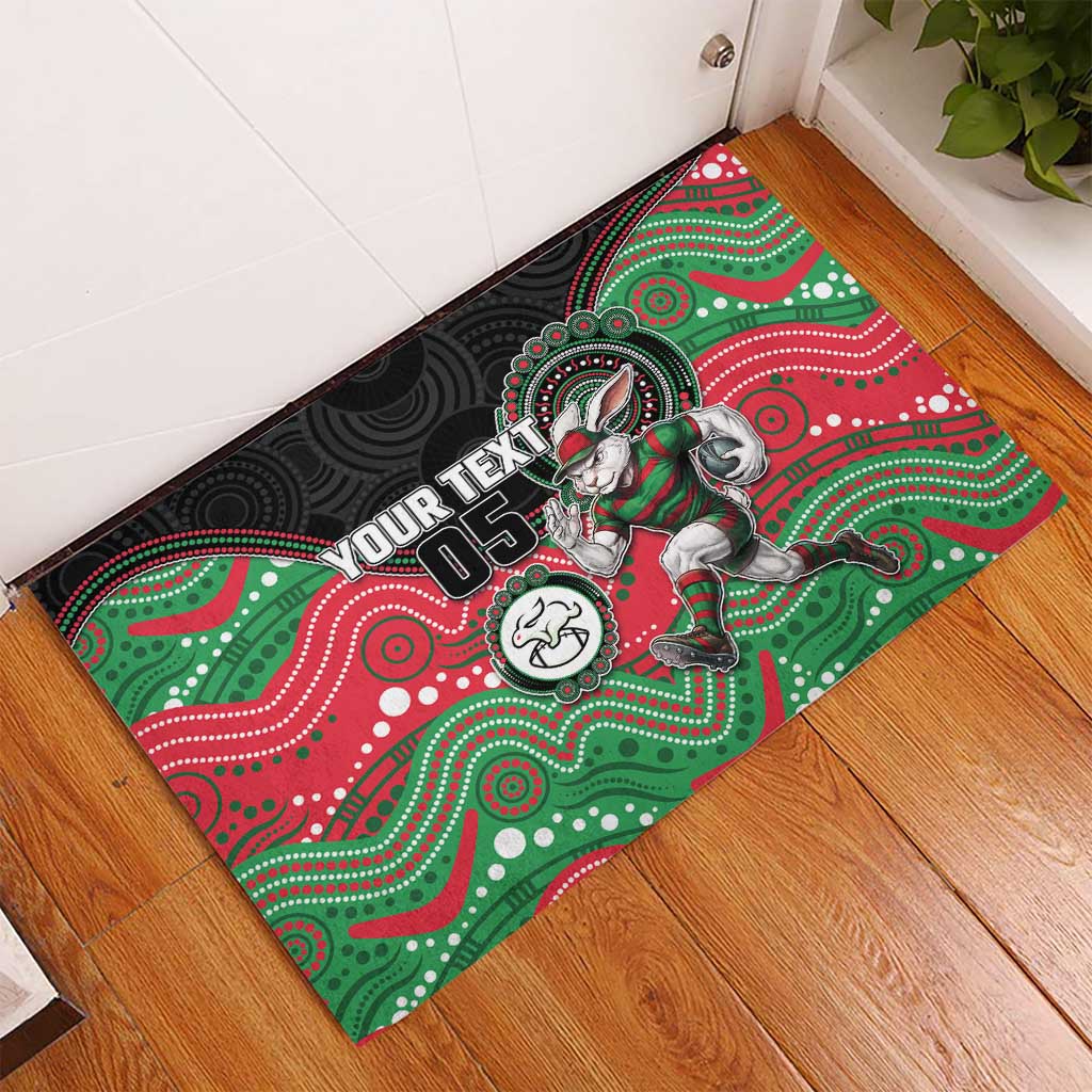 Custom Rabbitohs Rubber Doormat Rabbit Mascot With Aboriginal Indigenous