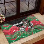 Custom Rabbitohs Rubber Doormat Rabbit Mascot With Aboriginal Indigenous